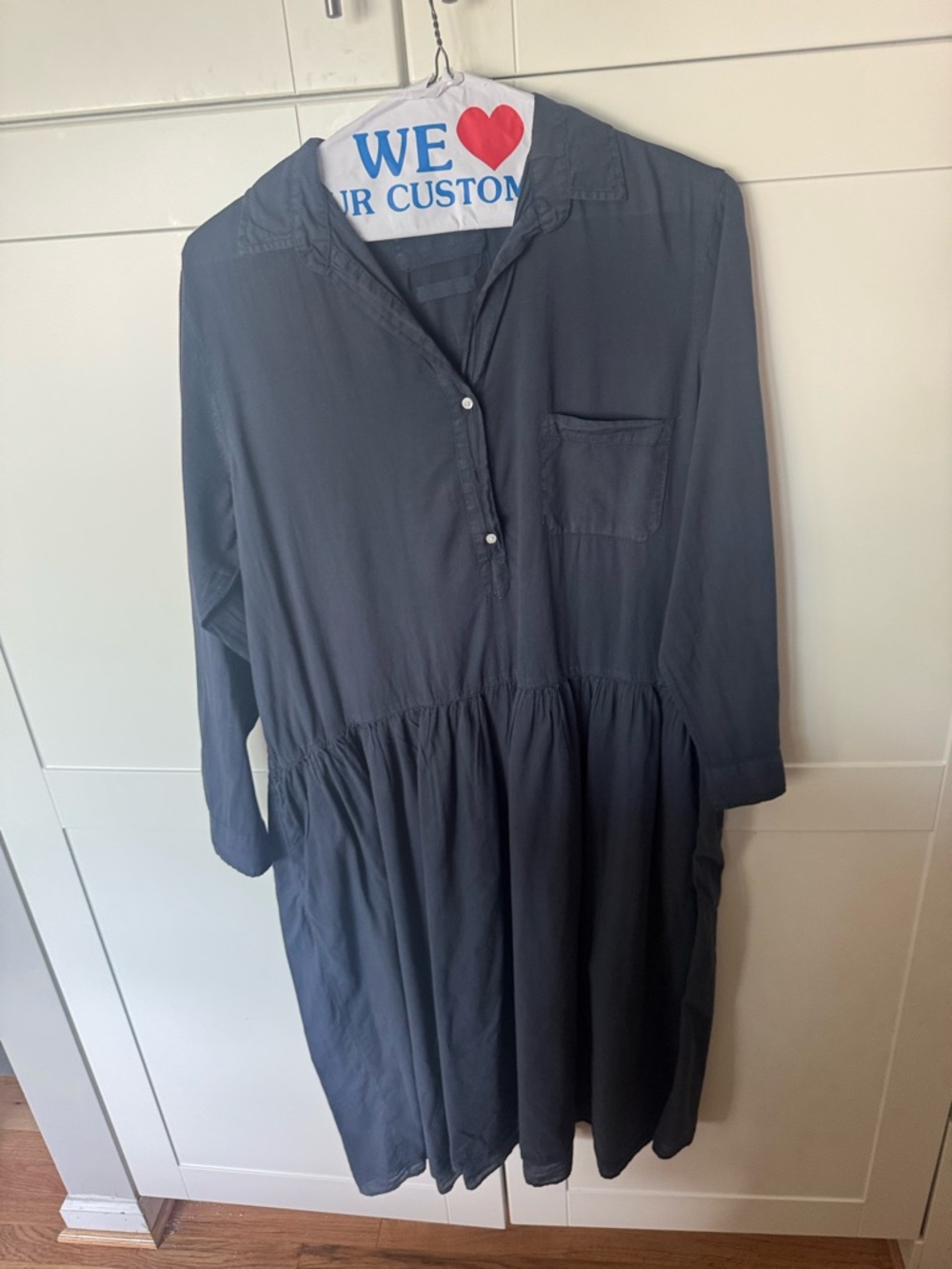 Relaxed Button-Front Midi Dress in Charcoal Blue